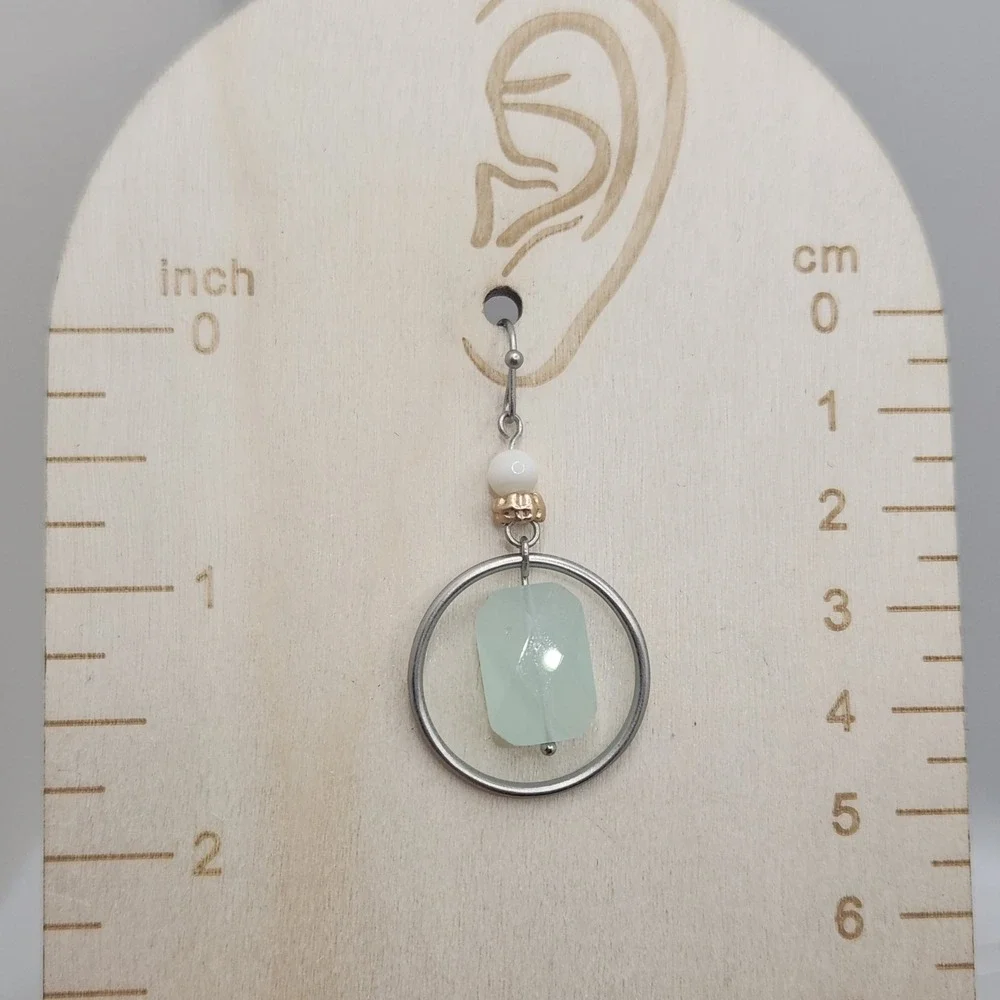Bohemian Crystal Hoop Drop Earrings Mint Green Silver Gold Everyday Coastal